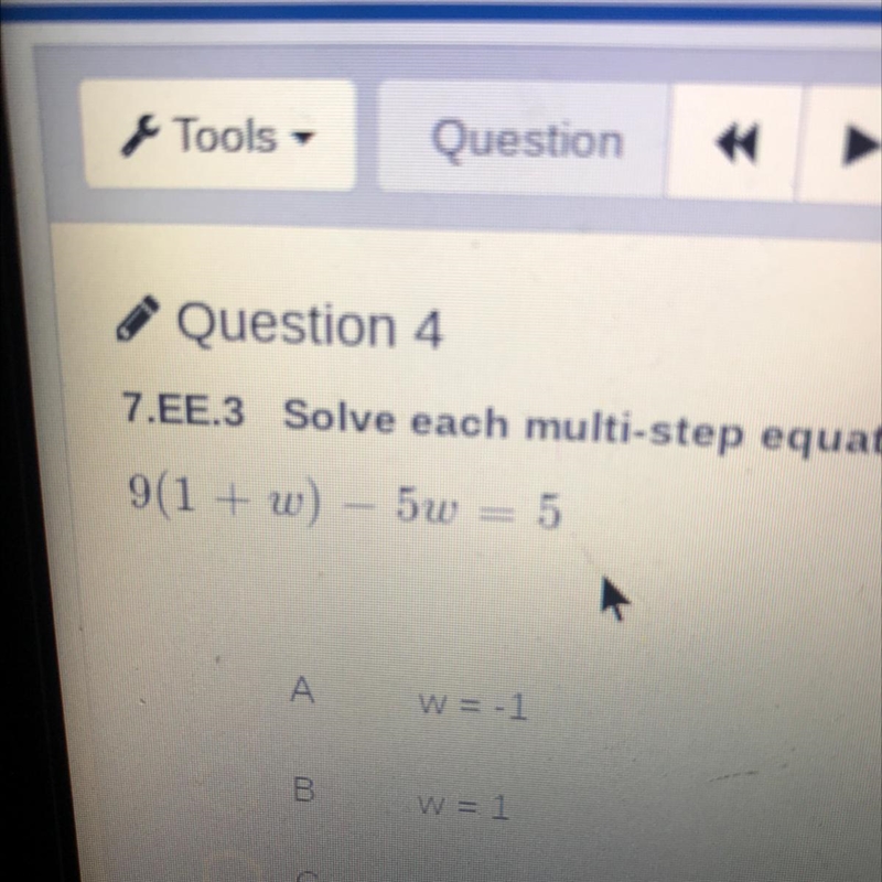 9(1 + w) – 5w = 5 W=-example-1