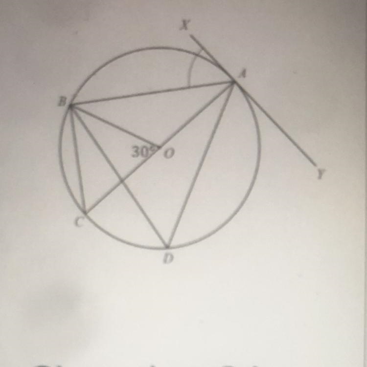 Given that O is the center of the circle and line segment XY is a tangent line, find-example-1