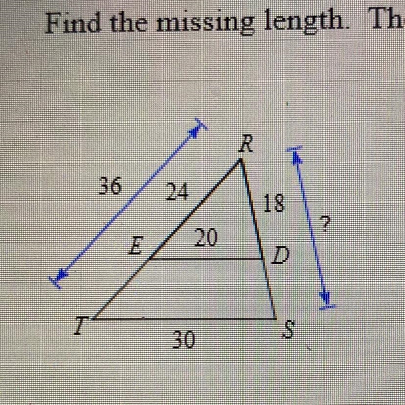 Find the missing length the triangles in each pair are similar-example-1