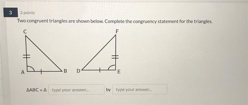 Complete the congruency statement for the triangles-example-1