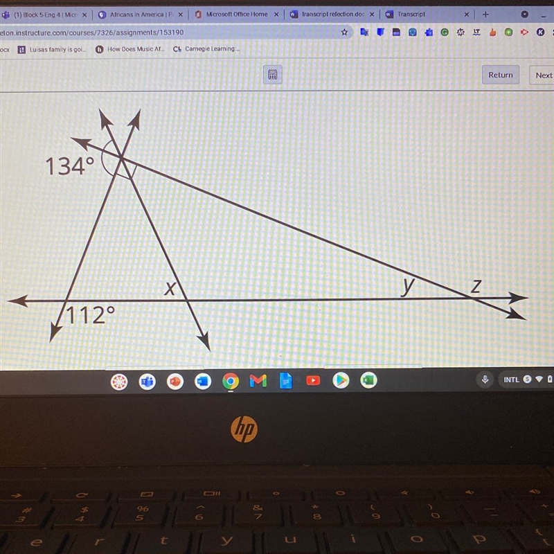 Determine the measure of each angle: x, y, and z PLEASE HELP!-example-1