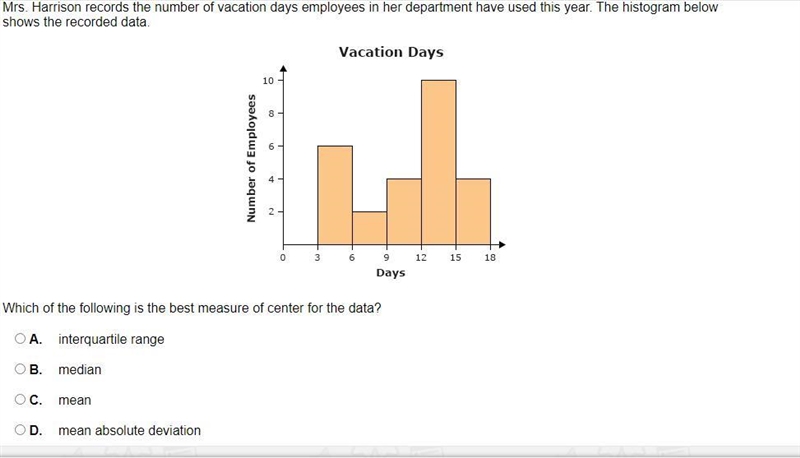 Mrs. Harrison records the number of vacation days employees in her department have-example-1