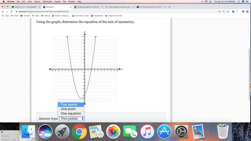 Using the graph, determine the equation of the axis of symmetry.-example-1