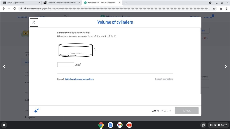 Find the volume of the cylinder. Either enter an exact answer in terms of \piπpi or-example-1