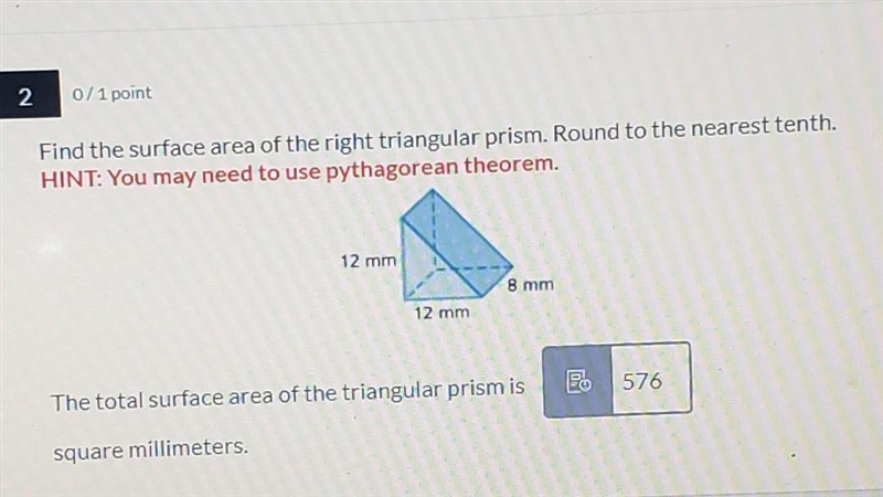 The total surface area of the triangular prism is blank squar millimeter.​-example-1