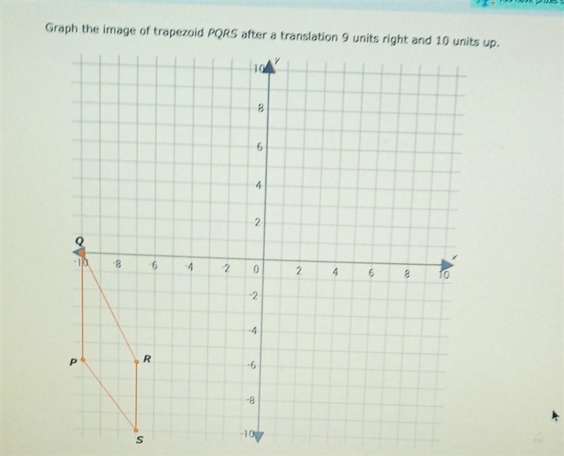 Graph the image of trapezoid PQRS after a translation 9 units right and 10 units up-example-1