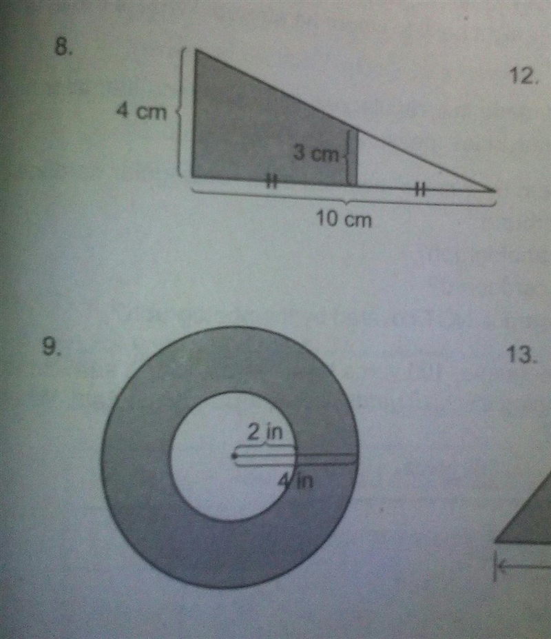 GUYS! PLEASE HELP ME IN NO. 8 AND 9 WITH SOLUTIONS. Find the area of each shaded region-example-1