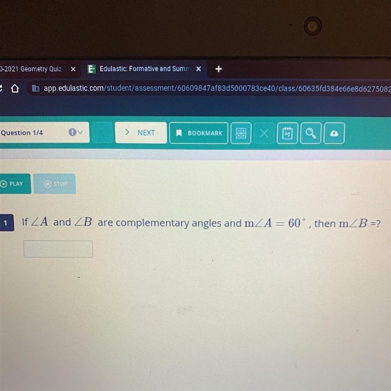 1 If ZA and ZB are complementary angles and mA = 60°, then m B =?-example-1