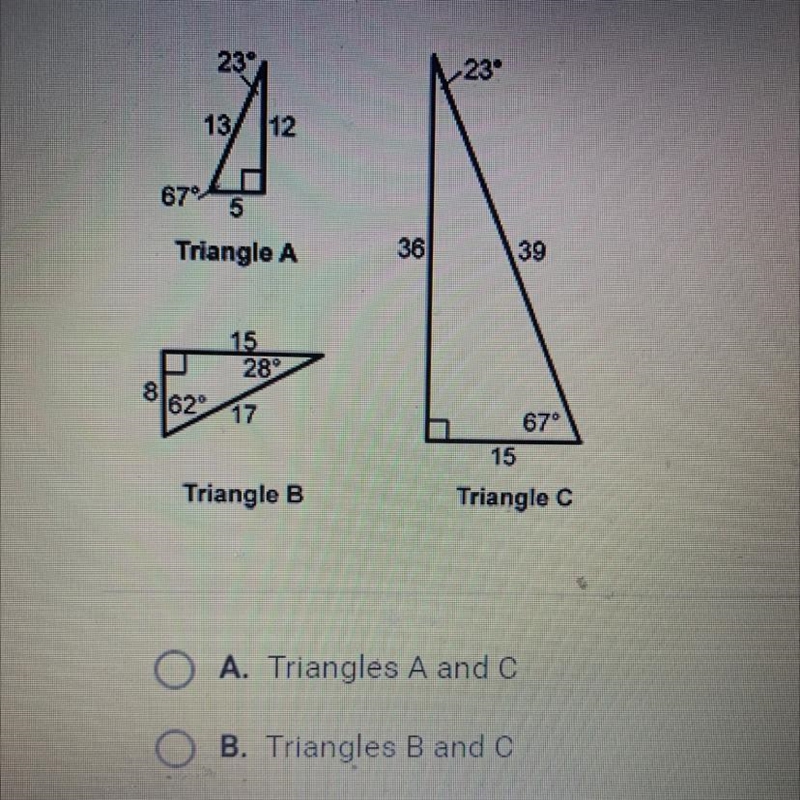 Which triangles are similar￼-example-1