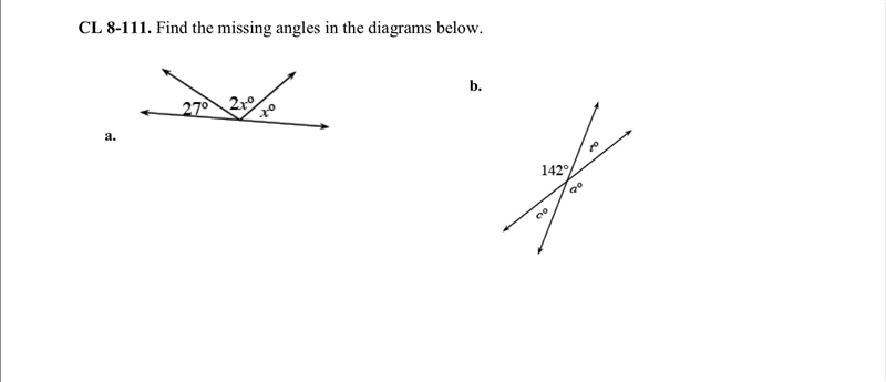 Find the missing angles in the diagrams below.-example-1