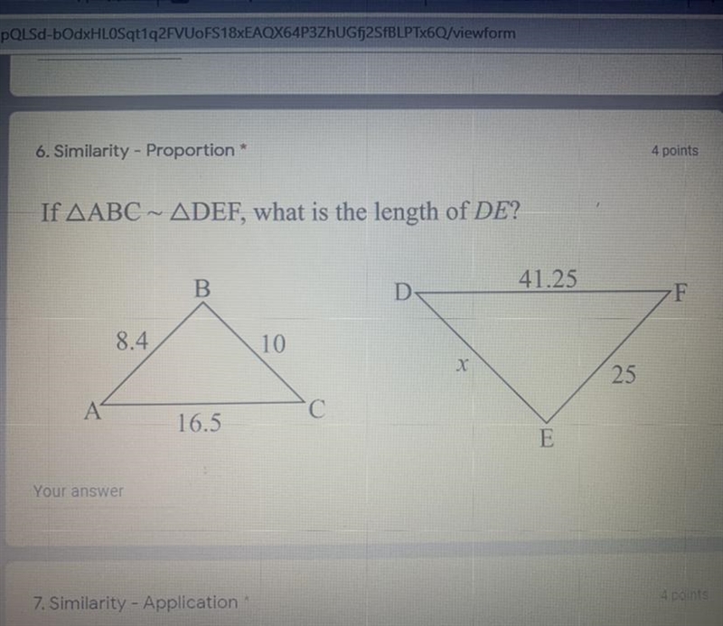 If AABC ~ ADEF, what is the length of DE? NEED HELP ASAP please and thanks In advance-example-1