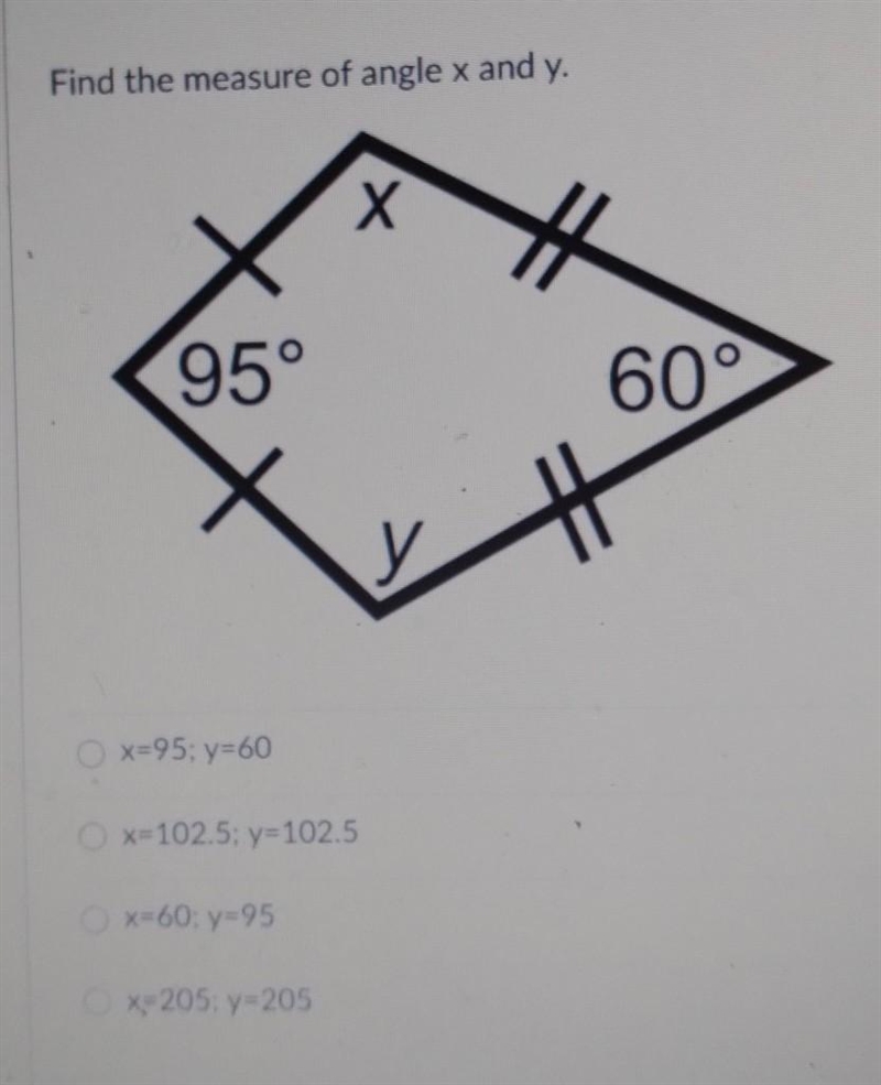 Find the measure of angle x and y​-example-1