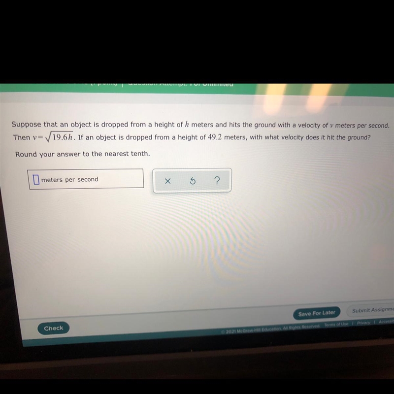 Suppose that an object is dropped from a height of h meters and hits the ground with-example-1