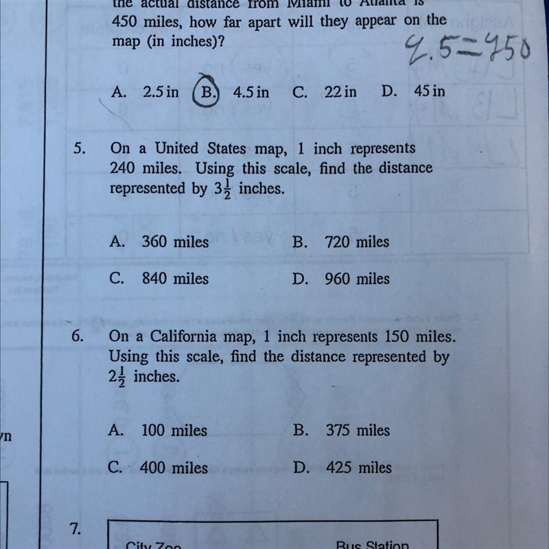 On a United States map, 1 inch represents 240 miles. Using this scale, find the distance-example-1