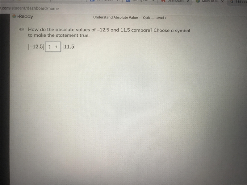 How do the absolute values of - 12.5 and 11.5 compare? Choose a symbol to make the-example-1