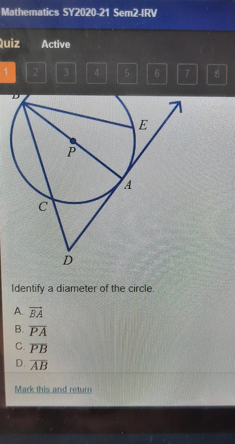 Identify a diameter of the circle​-example-1