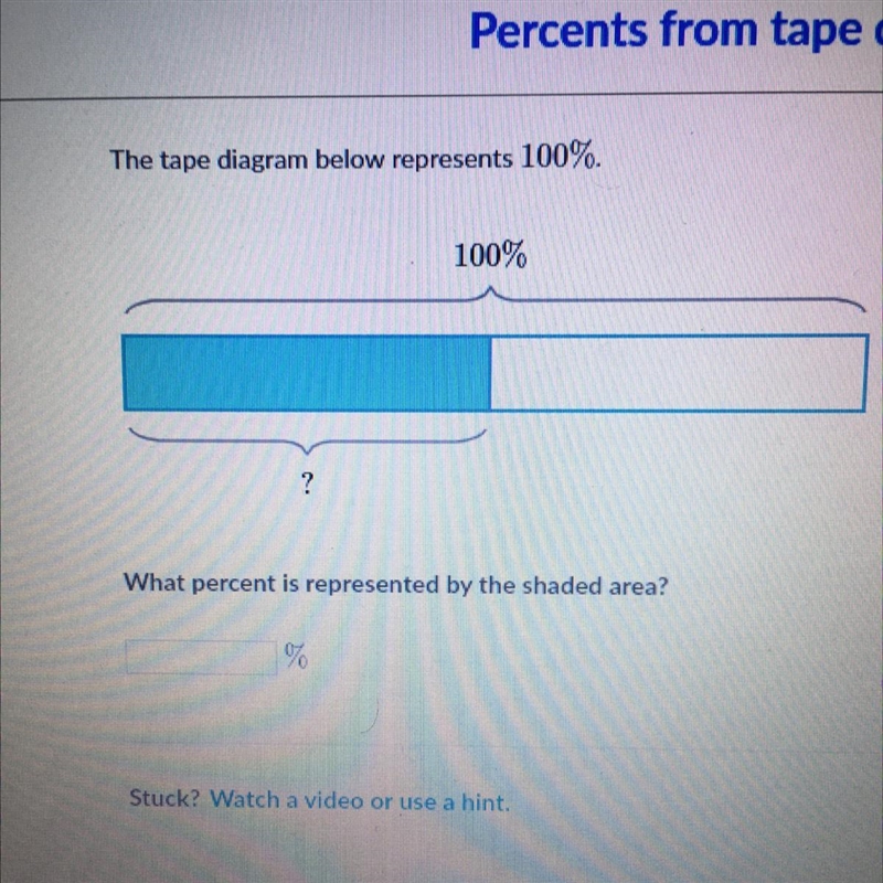 The tape diagram below represents 100%. 100% ? What percent is represented by the-example-1