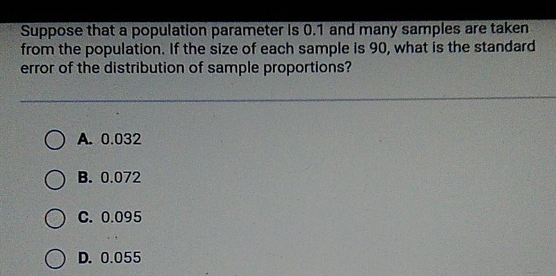 Please help! Suppose that a population parameter is 0.1 and many samples are taken-example-1