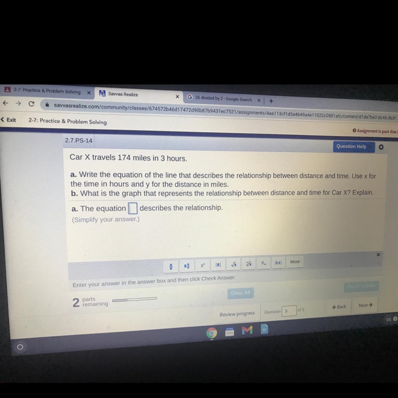 Please Help! Car X travels 174 miles in 3 hours.-example-1