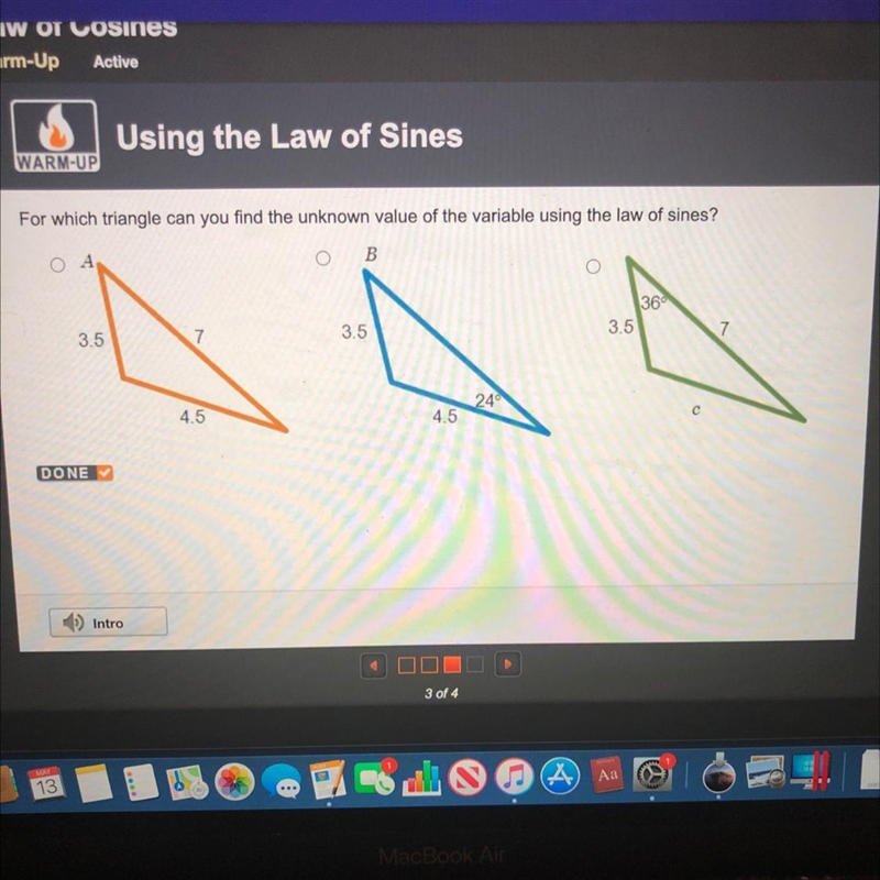 For which triangle can you find the unknown value of the variable using the law of-example-1