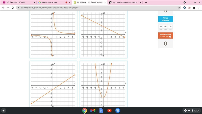 Which graph shows an increasing linear function? p.s dont mind the tabs lol!!!-example-1