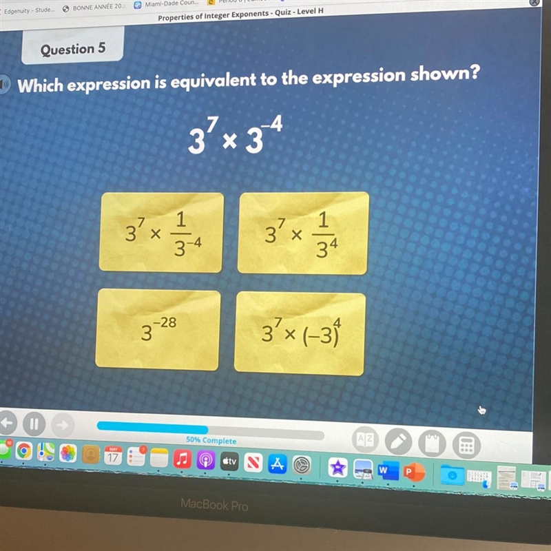 Which expression is equivalent to expression shown?-example-1