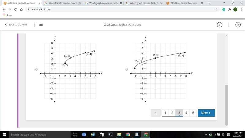 Which graph represents the function f(x)=√x-2+3?-example-1