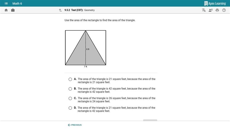 Use the area of the rectangle to find the area of the triangle-example-1