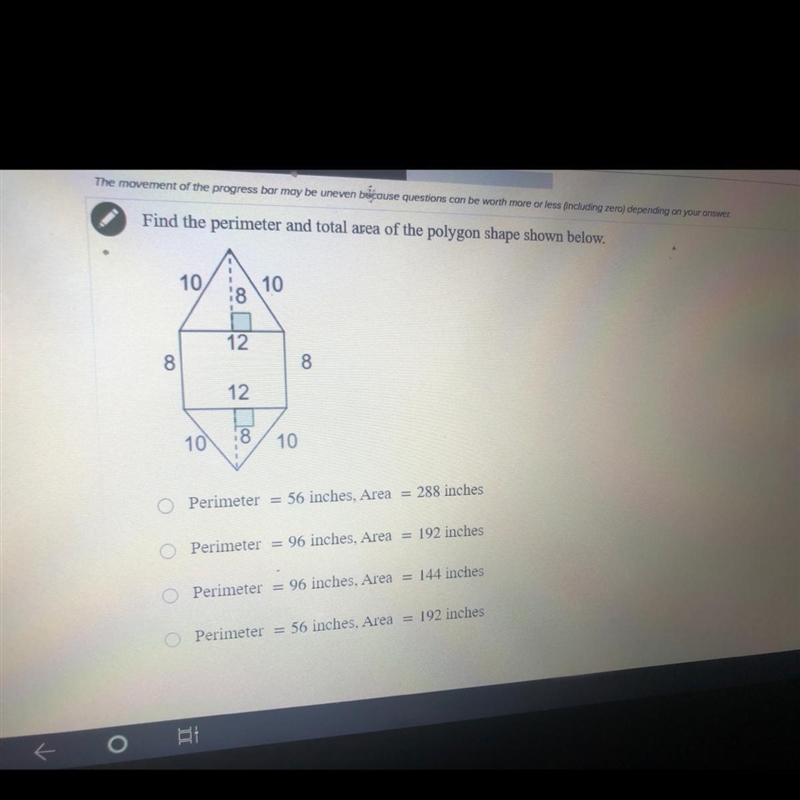 Find the perimeter and total area of the polygon-example-1