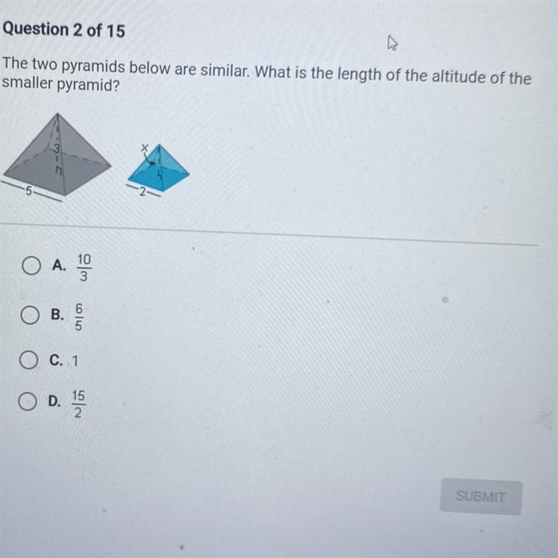 The two pyramids below are similar. What is the length of the altitude of the smaller-example-1