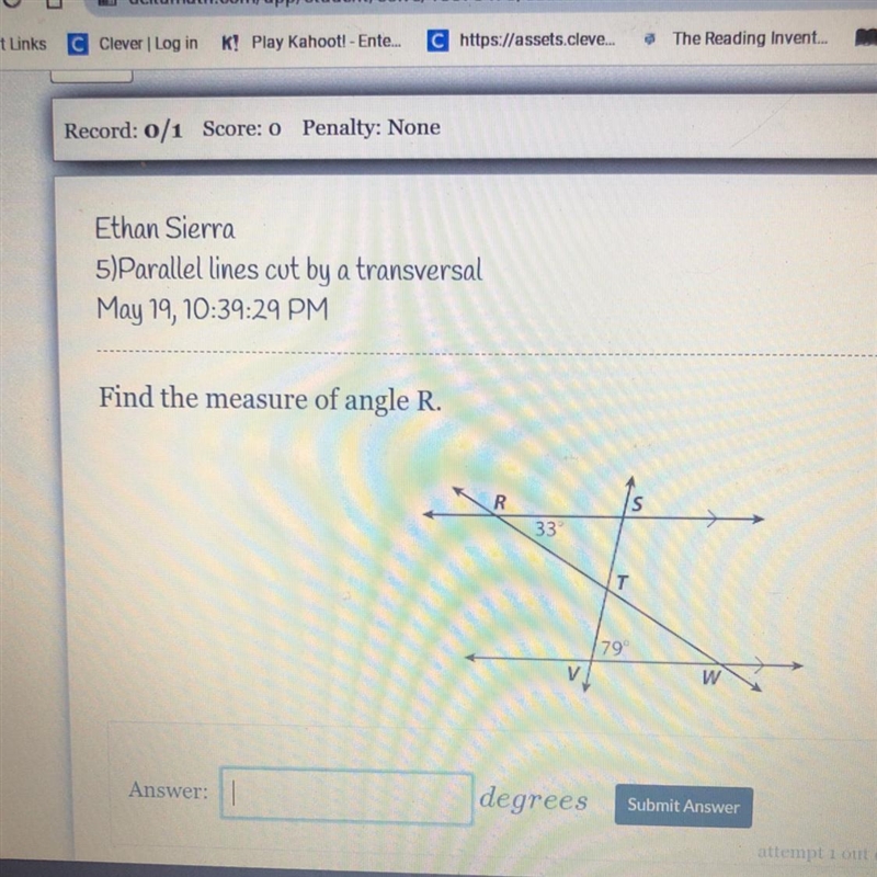 Find the measure of angle R.-example-1