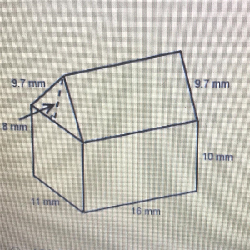 What is the total surface area of the solid? 9.7 mm 9.7 mm 8 mm 10 mm 11 mm 16 mm-example-1