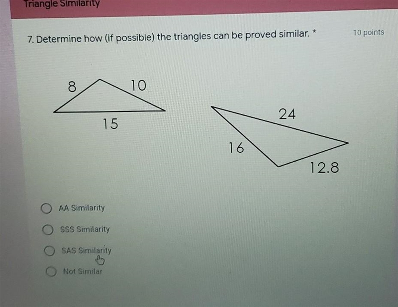 Determine how (if possible) the triangles can be proved similar​-example-1