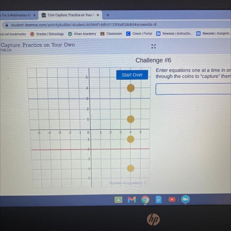 Enter equations one at a time in order to send a line through the coins to "capture-example-1