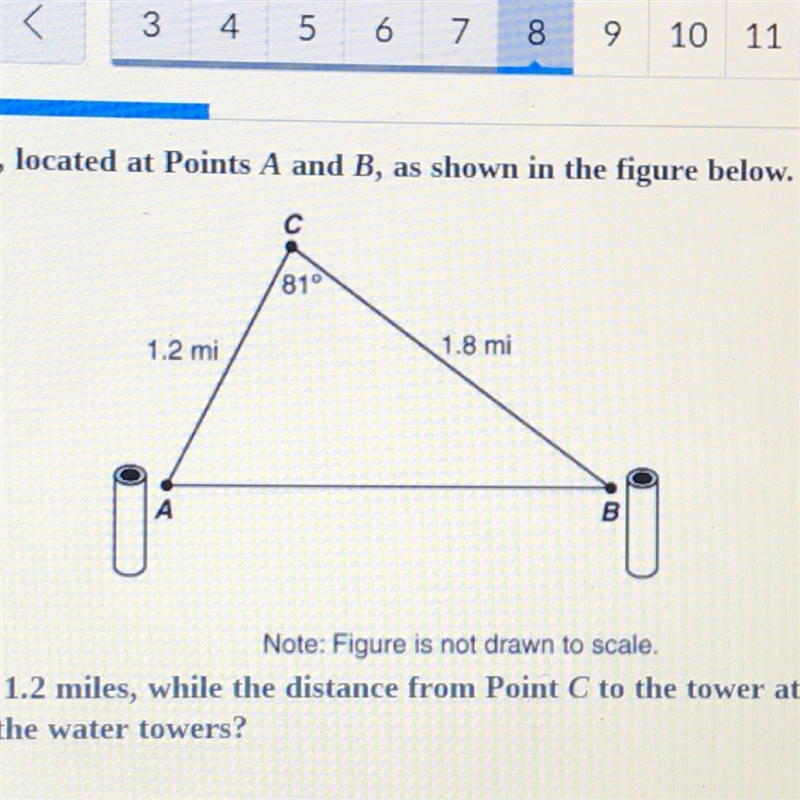 The distance from Point C to the tower at Point A is 1.2 miles, while the distance-example-1