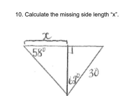 Calculate the missing side length “x”.-example-1