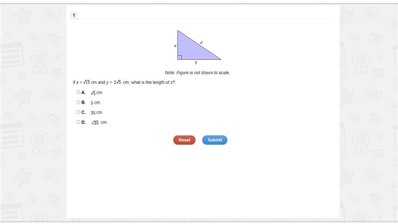 If x = 15 cm and y = 2/5 cm, what is the length of z?-example-1