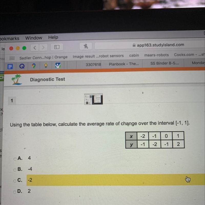 Using the table below, calculate the average rate of change over the interval [-1, 1). х-example-1