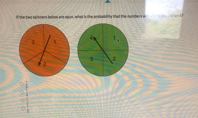 If the two spleners below are spun, what is the probability that the numbers will-example-1