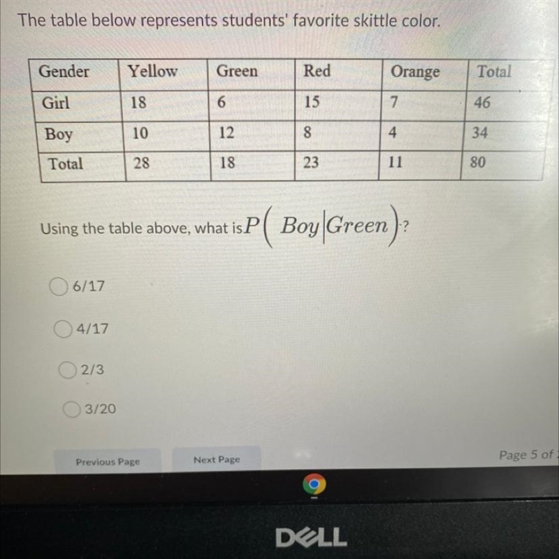 The table below represents students' favorite skittle color. Using the table above-example-1