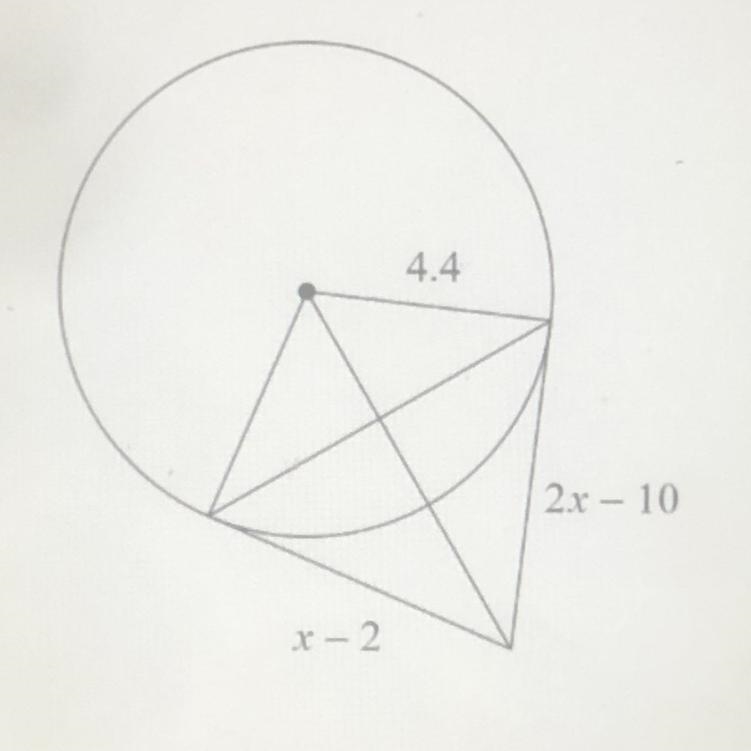 Solve for x, then find the measurement of the tangents.-example-1