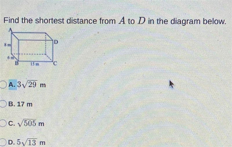 Find the shortest distance from A to D in the diagram-example-1