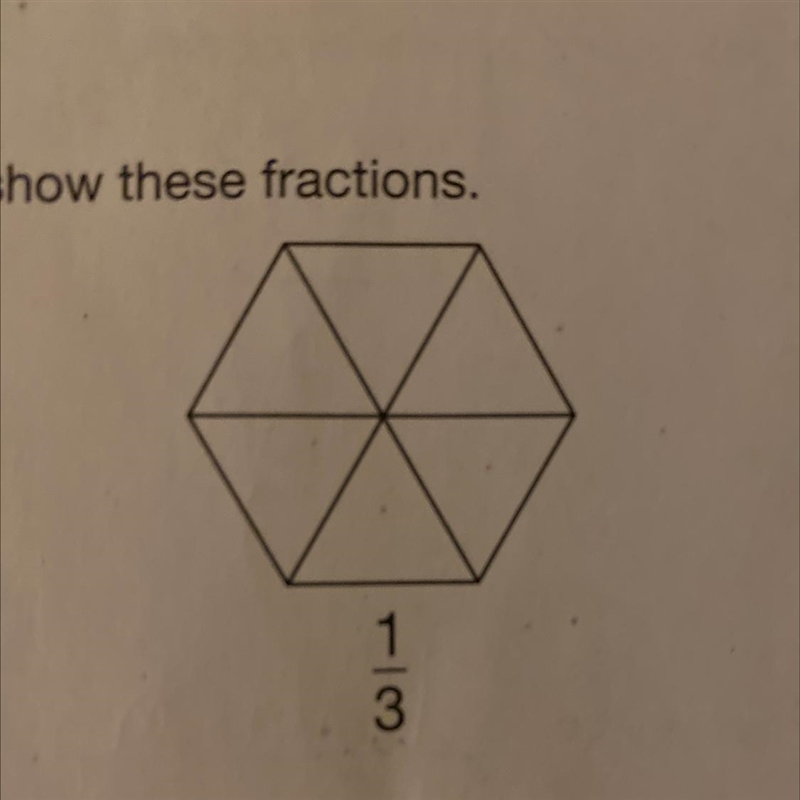 1/3 -shade the hexagon to show the fraction. The confusion is now to shade when the-example-1