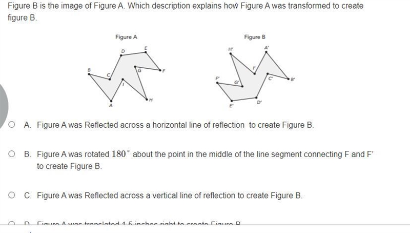 Please help D. Figure A was translated 1.5 inches right to create Figure B. E. Figure-example-1