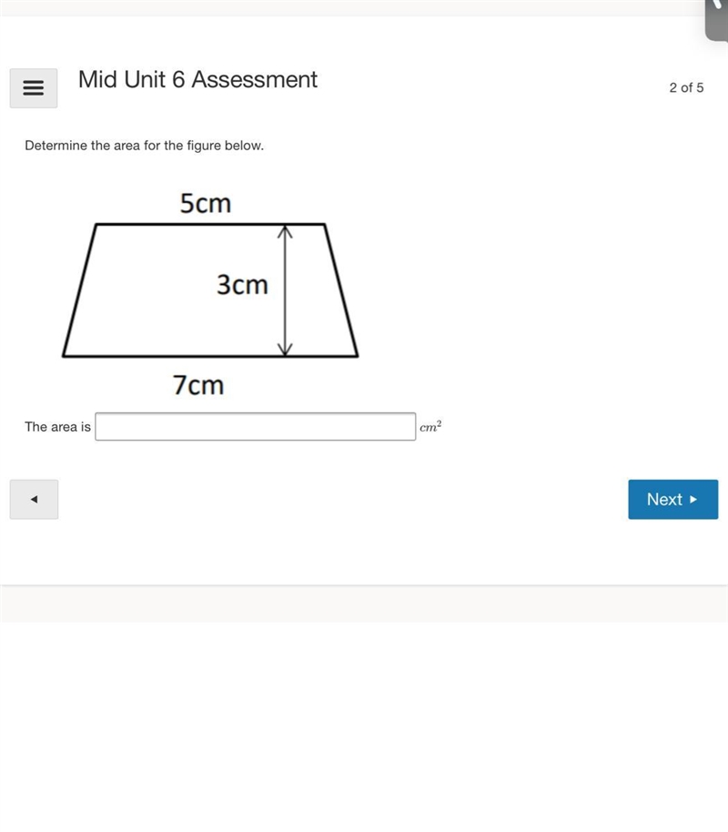 Determine the area for the figure below.-example-1