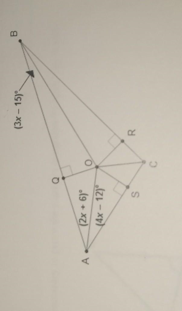 Point O is the inventer of triangle ABC. what is the measure of <QBO?​-example-1