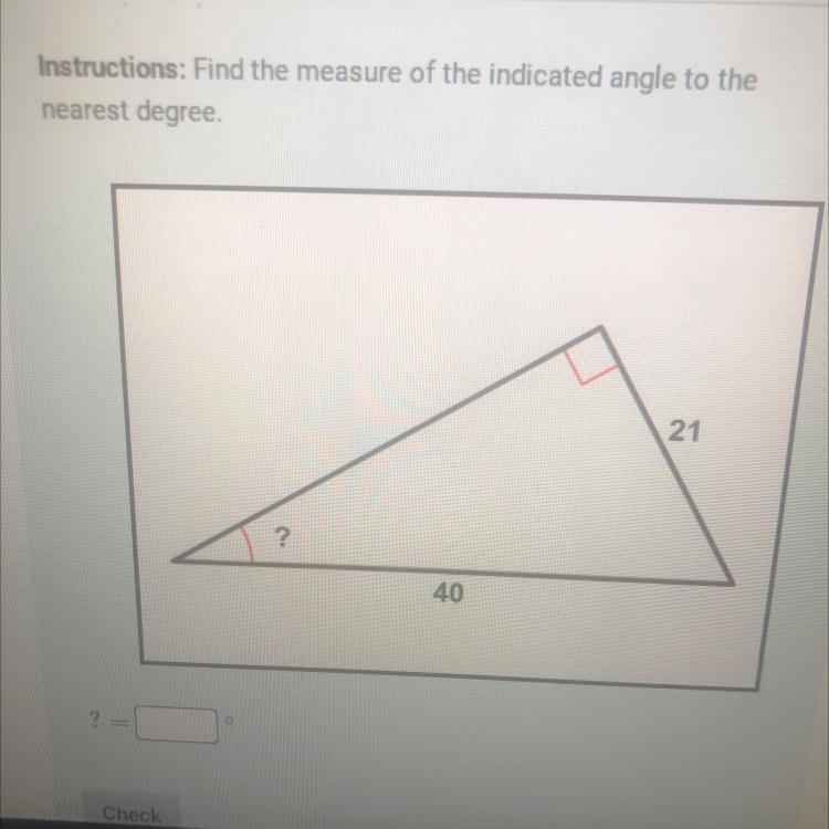 Find the measure of the incanted angle to the nearest degree-example-1