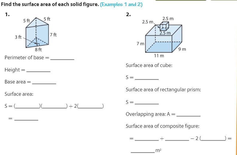 Please help! I need the surface area for both. Absurd answer are not tolerated. Thanks-example-1