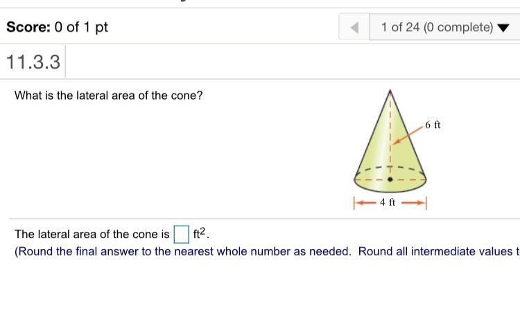 11.3.3 What is the lateral area of the cone?-example-1