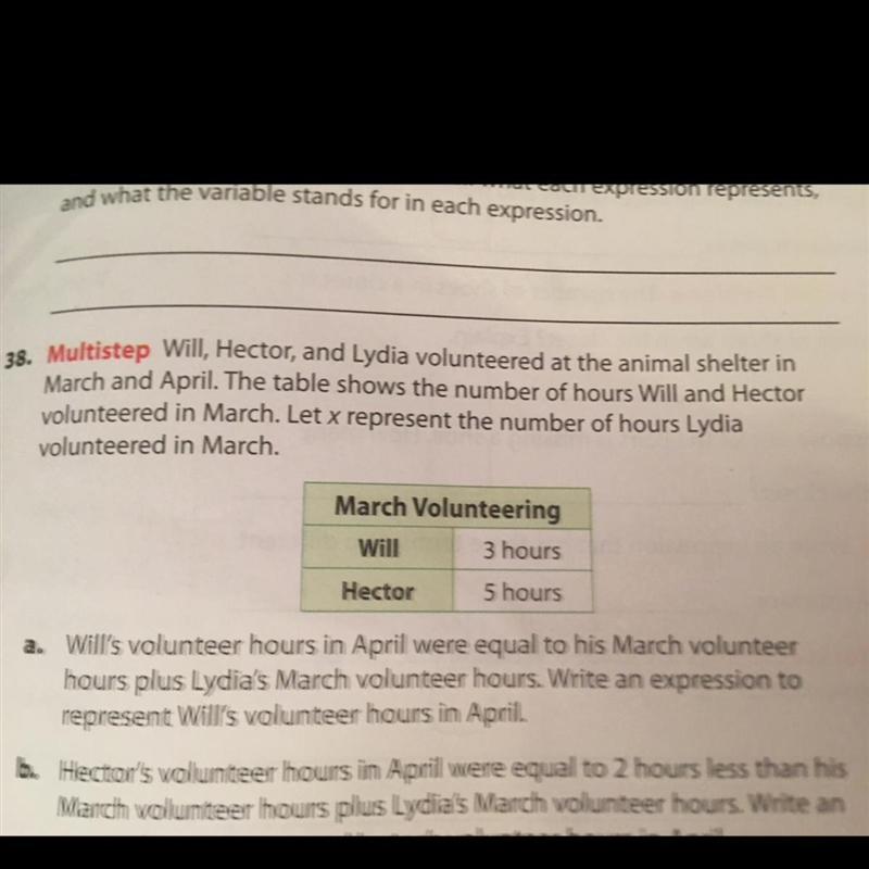 Did Will and Hector volunteer the same number of hours in April? Explain.-example-1